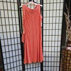 Perceptions - Orange Polka Dot Midi Dress- Sleeveless - Belted- NWT -SZ -XL- 47"